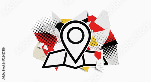 Abstract Location Pin Icon with Geometric Collage