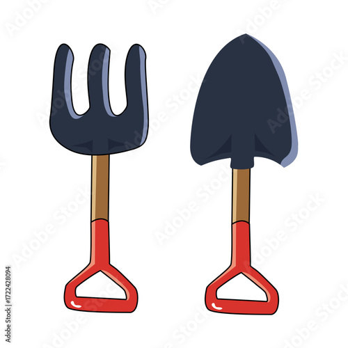 Illustration of a Gardening Fork and Shovel