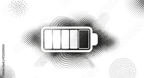 Battery Icon with Half Charge on Abstract Background