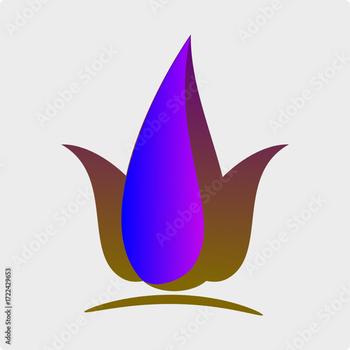 This logo design features an elegant abstract lotus combined with a flame-like drop, symbolizing purity, energy, and creativity. The central element is a gradient drop transitioning smoothly from deep