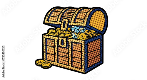 Cartoon Treasure Chest Filled with Gold and Gems
