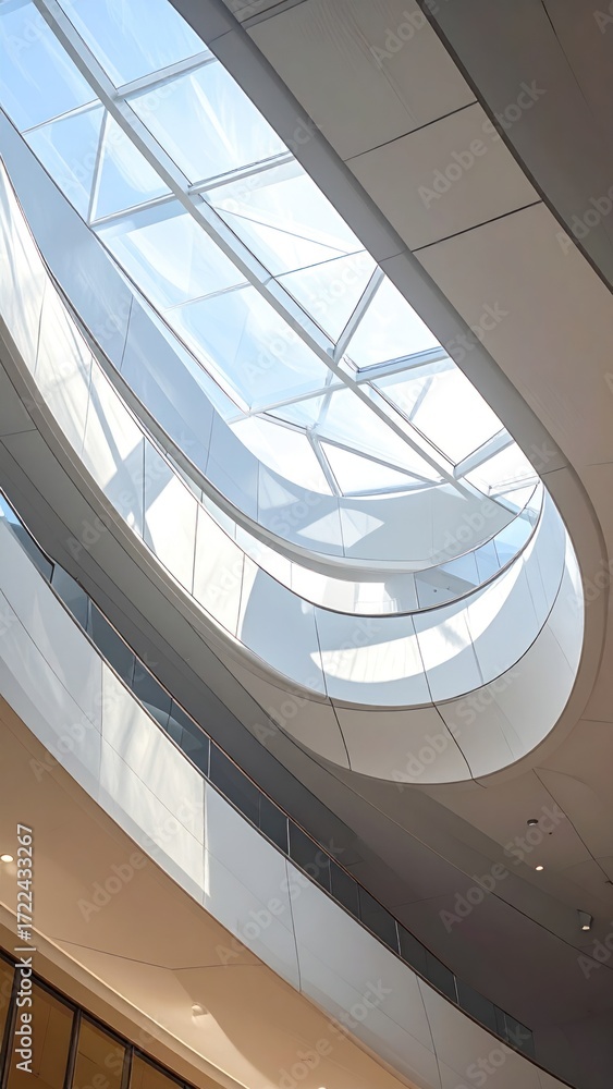 Obraz premium An interior shot showcasing an oval skylight that pours natural light onto the multi-level architecture