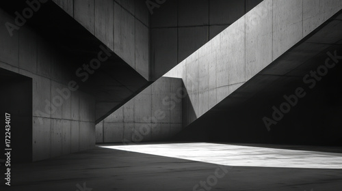 Fototapeta Naklejka Na Ścianę i Meble -  Dark Abstract empty concrete space with geometric shapes, contemporary architecture background