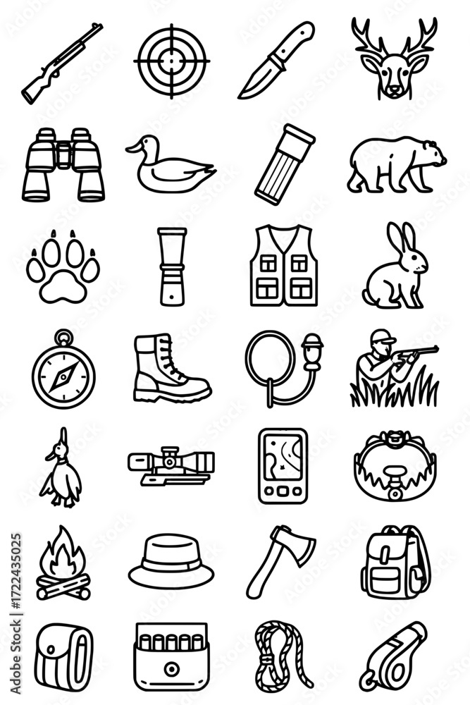 Fototapeta premium icon pack, icon sheet, hunting theme, outline version