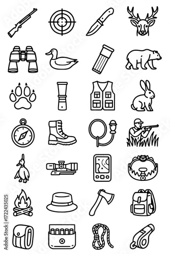 icon pack, icon sheet, hunting theme, outline version