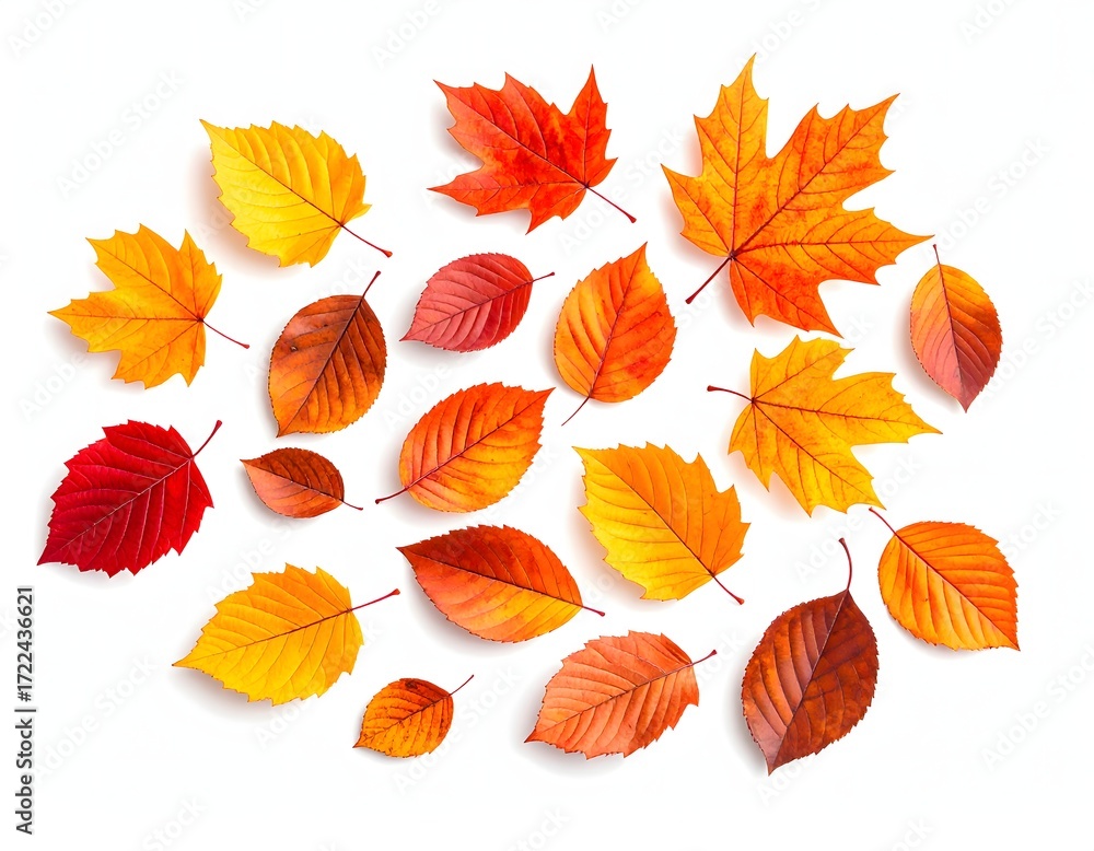 Obraz premium Assortment of Autumn Leaves in Vibrant Shades of Red, Orange, and Yellow