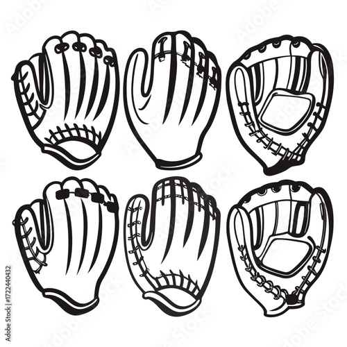 Six Baseball Gloves Ready for Action
