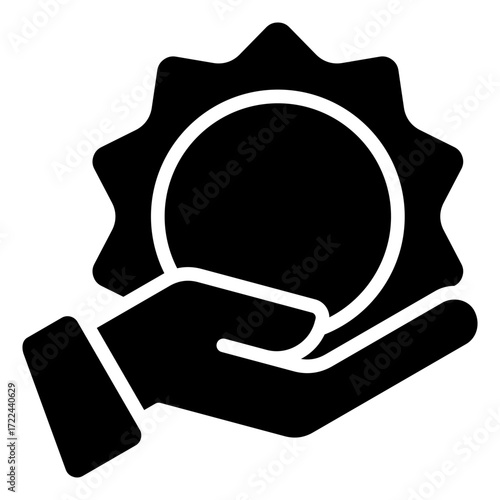 Quality Standard Glyph Black Silhouette Icon Design Vector - hand holding a badge symbolizing certification, standard, and trusted quality assurance
