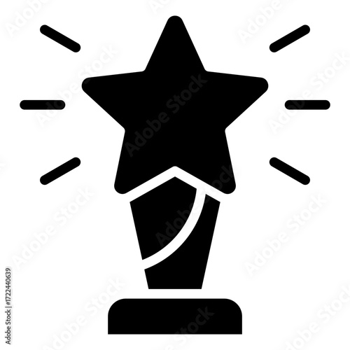 Star Trophy Glyph Black Silhouette Icon Design Vector - Trophy with a star on top, symbolizing victory, recognition, and excellence