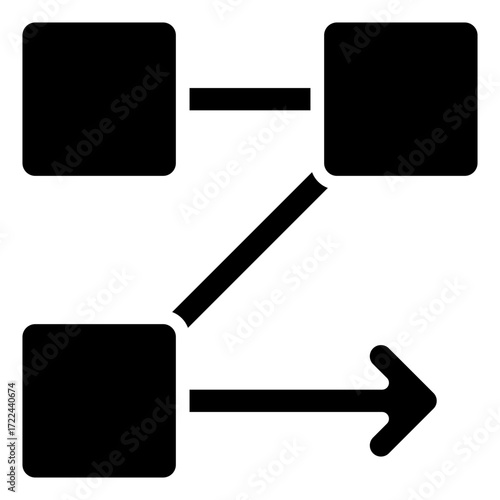Workflow Path Glyph Black Silhouette Icon Design Vector - Diagram with connected blocks and arrows, symbolizing workflow, structure, and process management