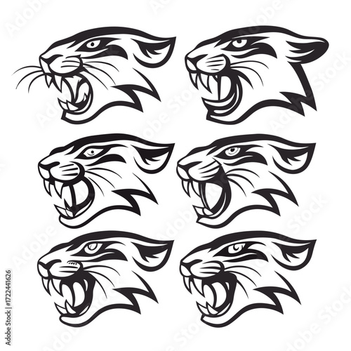 Fierce Panther Head Mascots Roaring Aggressively