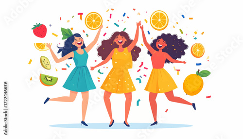Celebrating Friendship and Summer Vibes with Fruits and Confetti