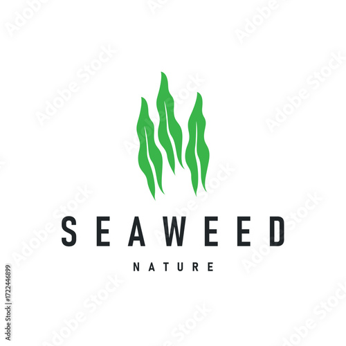 seaweed logo with a simple minimalist concept of ocean plant fish, design, symbol, illustration, template