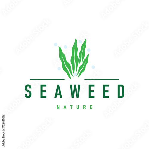 seaweed logo with a simple minimalist concept of ocean plant fish, design, symbol, illustration, template