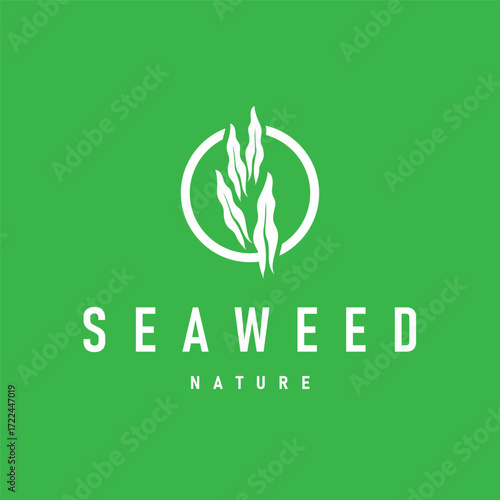 seaweed logo with a simple minimalist concept of ocean plant fish, design, symbol, illustration, template