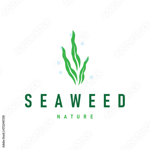 seaweed logo with a simple minimalist concept of ocean plant fish, design, symbol, illustration, template