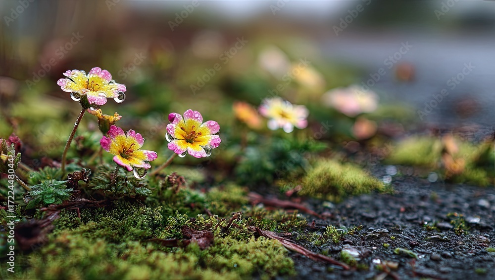 Fototapeta premium Small flowers in mossy environment