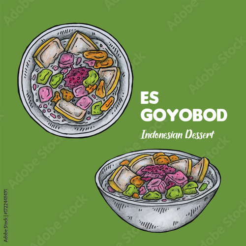 Adobe Illustrator Artwork Hand-drawn illustration design of Indonesian dessert Es Goyobod