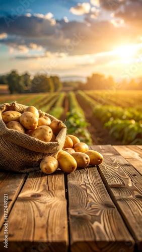 Potatoes on a rustic wooden table