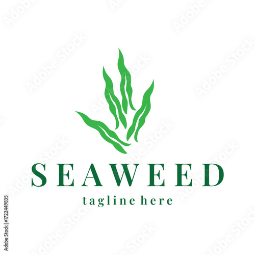 seaweed logo with a simple minimalist concept of ocean plant fish, design, symbol, illustration, template