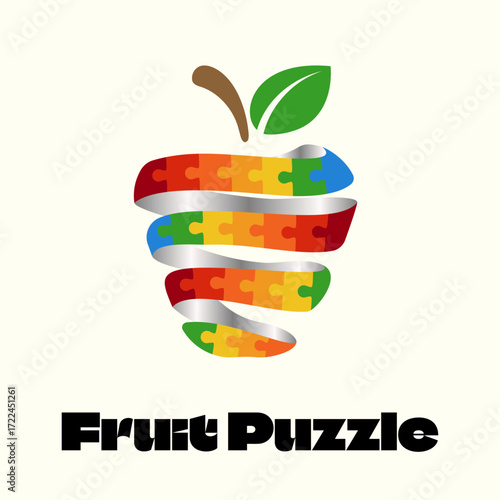 Colorful fruit from puzzle ribbon. Vector isolated on white background.