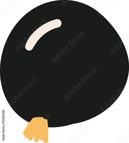 A black balloon with a beige highlight and a yellow knotted end