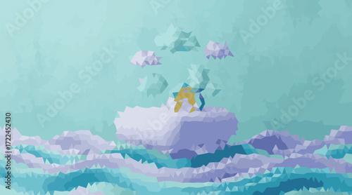 Abstract geometric landscape with boat water