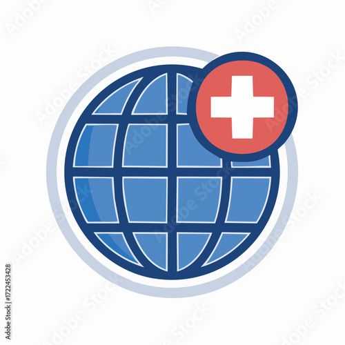 Global Healthcare Icon Vector Illustration of World Globe with Medical Cross for Health Services