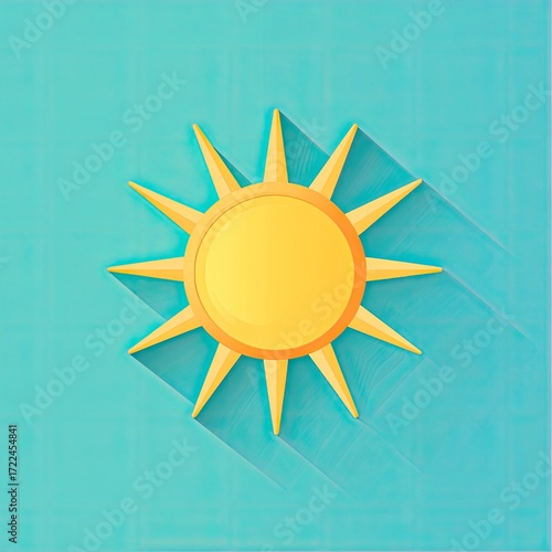 Simple sun icon, light yellow, teal background