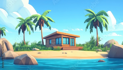 Tropical island cabin on a sandy beach