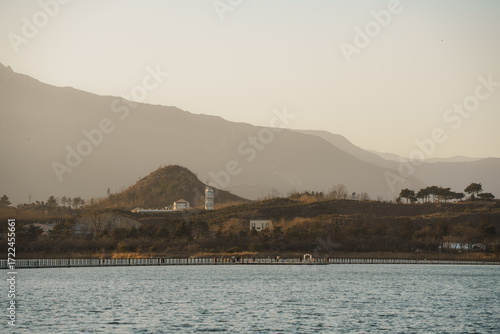 Golden Sunset and Mountains at Yeongrang Lake, Sokcho, South Korea