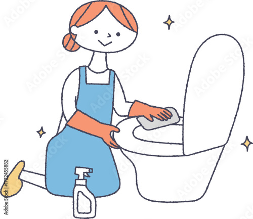 トイレを磨く女性