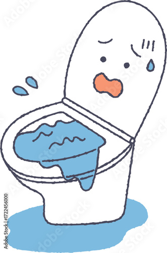 詰まって水が溢れているトイレ
