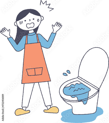 トイレの水が溢れて困る女性