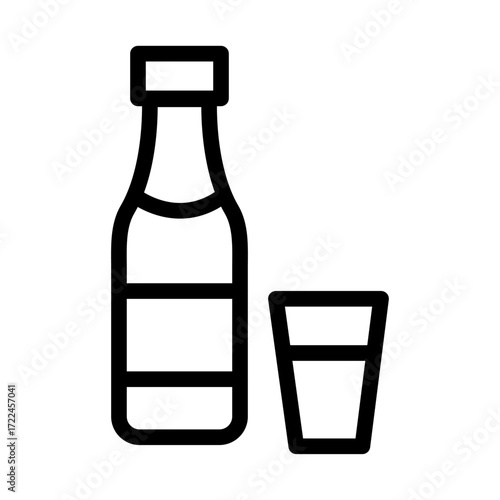 Liquor Bottle and Shot Glass Line Icon of Beverage Types Icon Set
