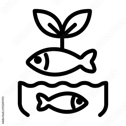 Plant and Fish in Shared Container Line Icon of Aquaponics Icon Set
