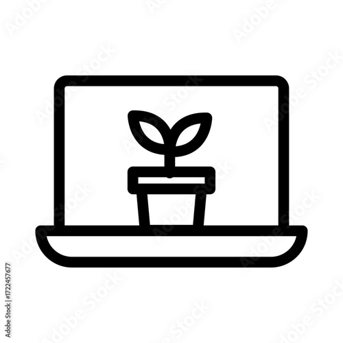 Plant on Window Sill Line Icon of Indoor Gardening Icon Set