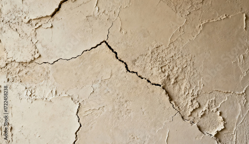 Cracked and weathered plaster wall surface with visible fissures and texture