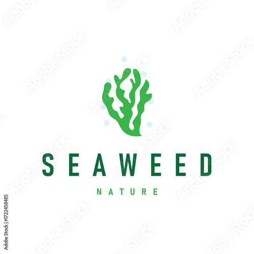 seaweed logo with a simple minimalist concept of ocean plant fish, design, symbol, illustration, template