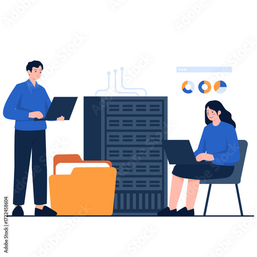 People working with computers and servers