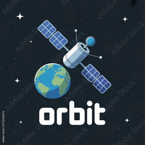 Satellite orbiting earth illustration vector graphic design space exploration technology communication system science