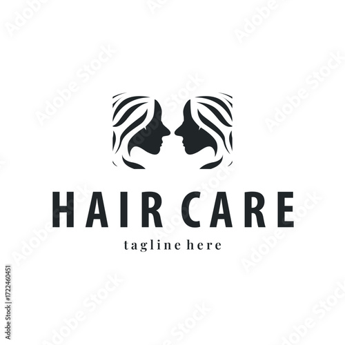 hair care logo design illustration beauty woman hair with care illustration symbol icon template design