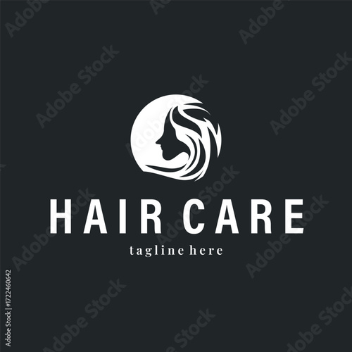 hair care logo design illustration beauty woman hair with care illustration symbol icon template design