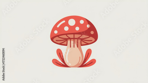 Illustration of red mushroom with white spots vector graphic design for nature and food related content