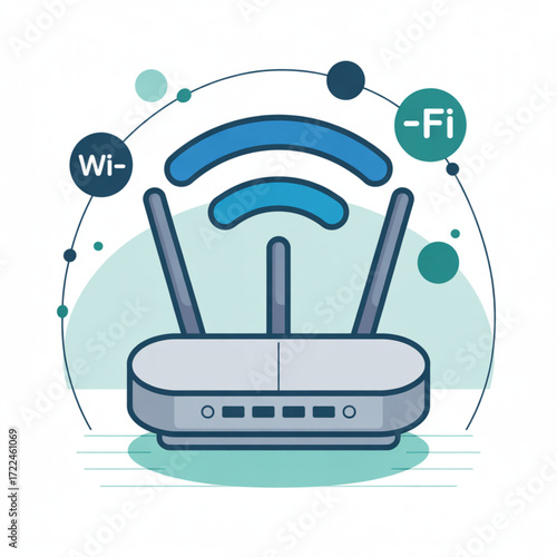 Illustration of wireless internet router device for home network wifi connection and signal strength design