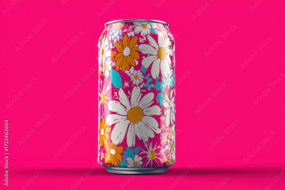 Obraz premium Colorful floral can design against vibrant pink background