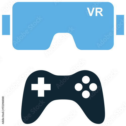 VR game icon vector. Perfect for gaming, technology, and virtual reality themes. A simple, clear symbol representing an immersive VR game experience.