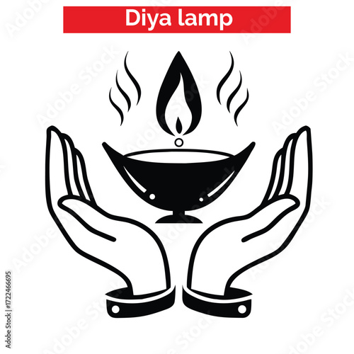 The Sun's yellow prominence differs from any terrestrial flame,Black and white vector illustration of a traditional Diwali diya oil lamp with floral design and flame. Monochrome graphic icon for Diwal