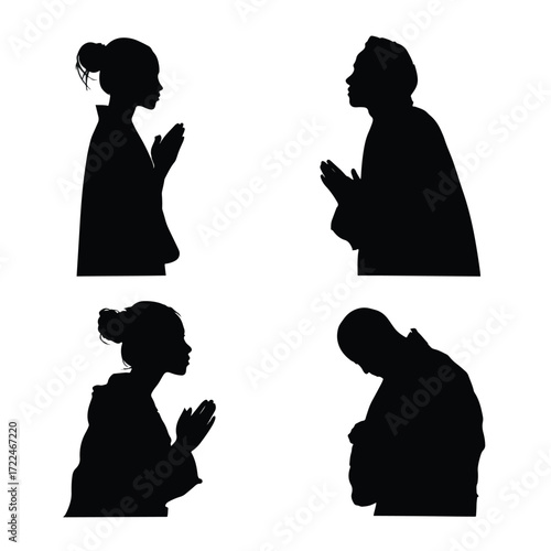Collection of diverse god silhouettes for spiritual and religious design projects isolated on white background