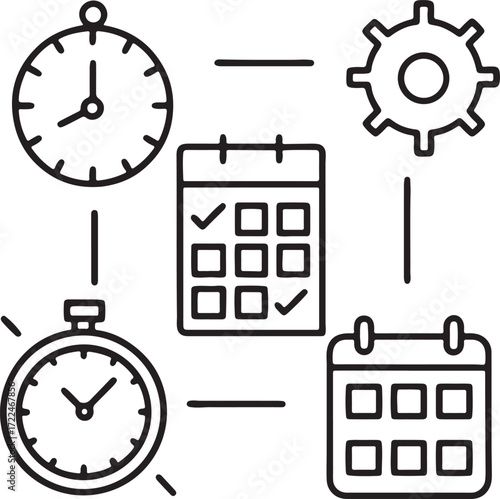 Project management and time tracking icons with calendars and clocks Keywords: project, management, time
